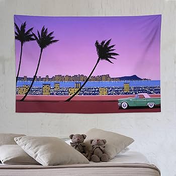 Amazon.co.jp: 永井博 イラストアートワーク タペストリー 夏 ビーチ