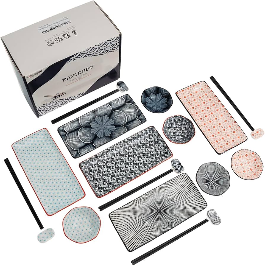 Amazon.com | RAYCODED 25pc Sushi Set - Rectangle Plates, Appetizer