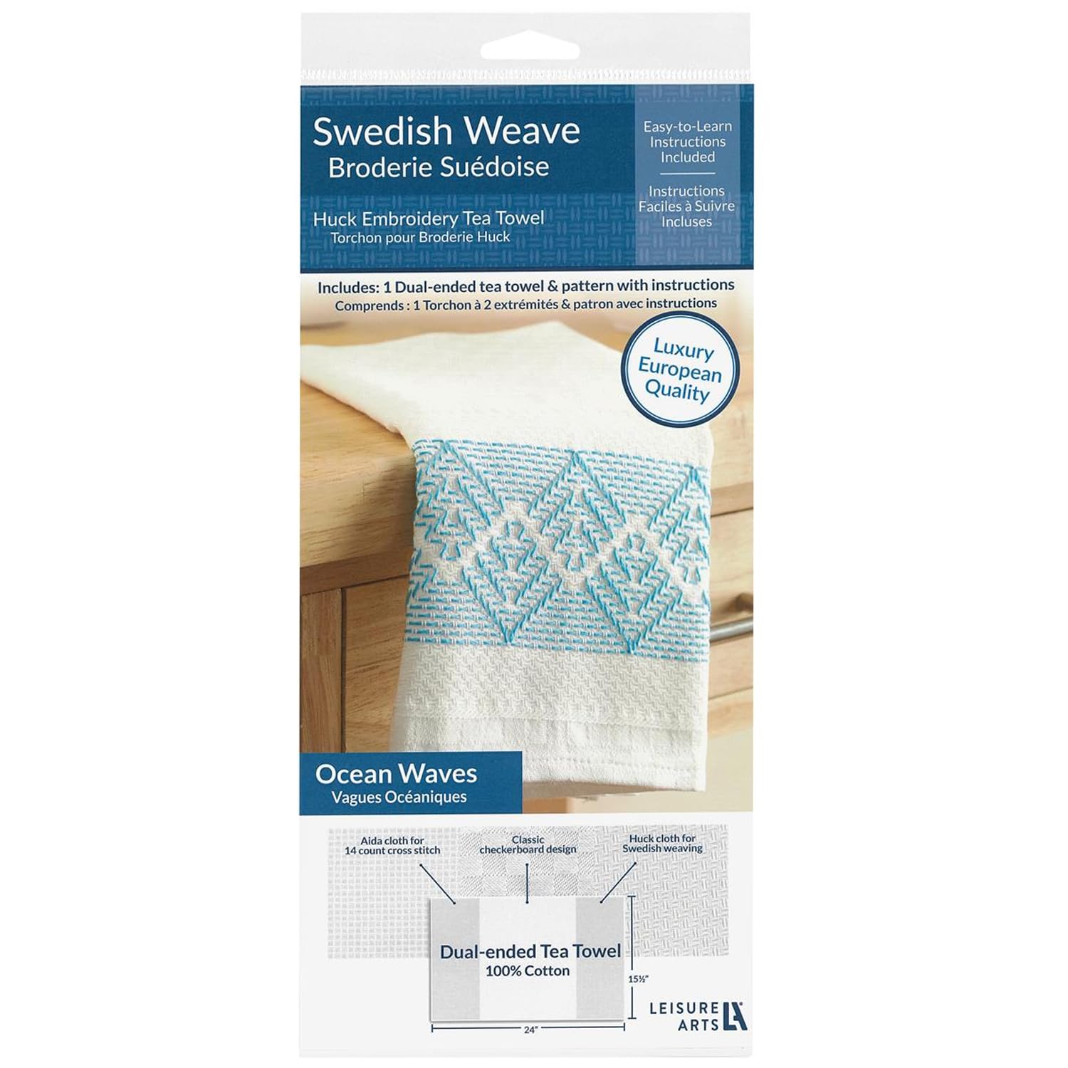 Amazon.com: LEISURE ARTS Swedish Weave Towel Kit, Ocean Waves Blue