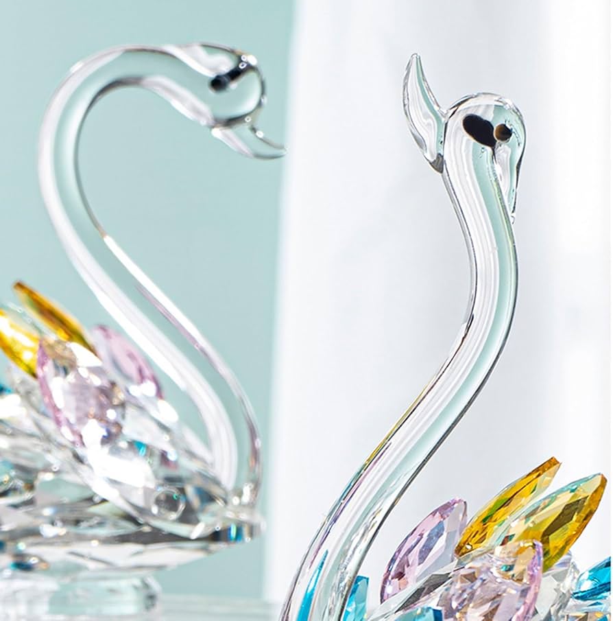Amazon.co.jp: 9k水晶 クリスタル スワン 白鳥 置物 ガラス置物 ペア