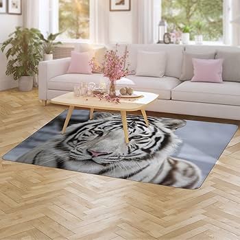 Amazon | カーペット トラ柄 ホワイト タイガー ラグ ラグマット 滑り