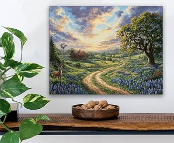 Amazon.com: Texas Sunset Rustic Countryside Landscape Painting