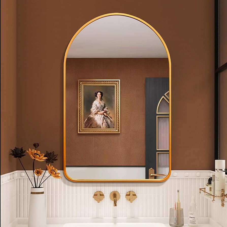 Amazon.co.jp: アーチ型壁鏡 バスルーム用 ゴールドミラー 24インチ X