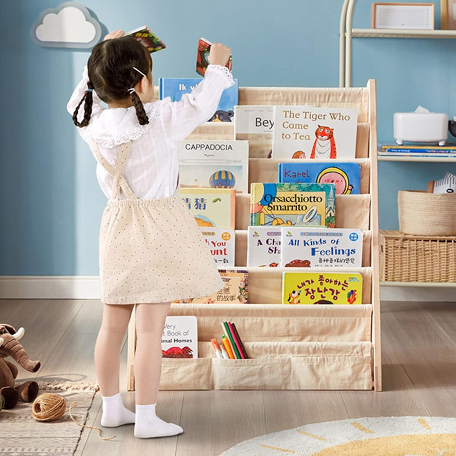 Amazon.co.jp: 絵本棚 6段 木製 マガジンラック 絵本ラック 本棚 組立