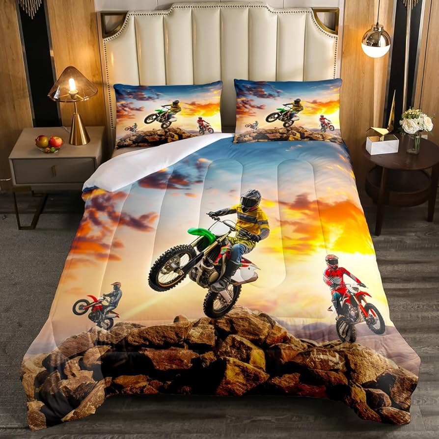 Amazon.com: Motorbike Bedding Set Twin Size,Boys Motocross Rider