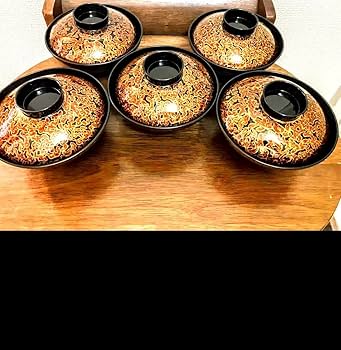 Amazon.co.jp: 会津塗金虫食塗吸物椀揃5客セット職人の丁寧な技が光り