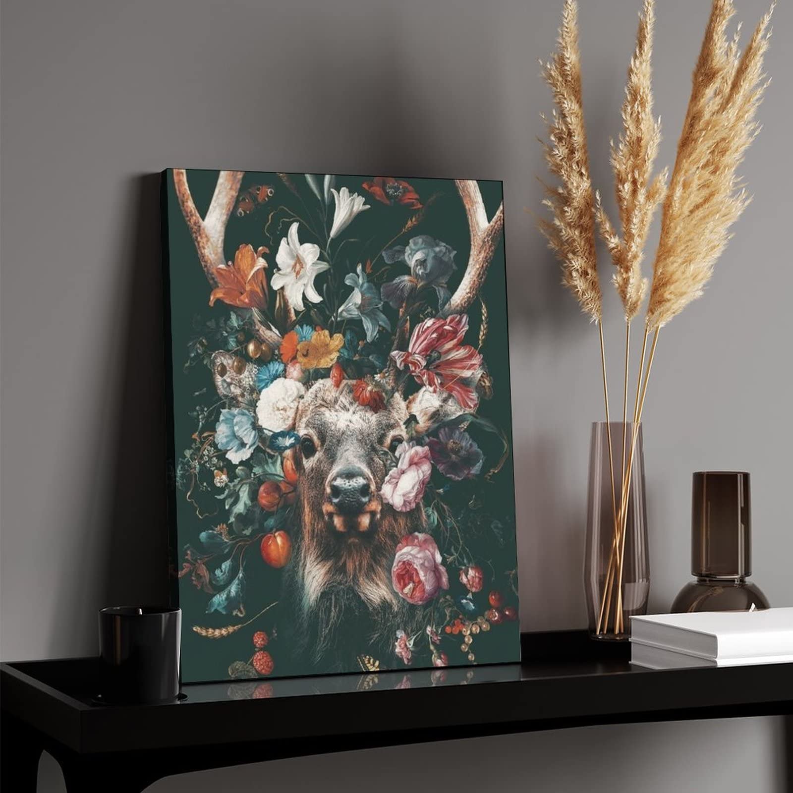 Amazon.co.jp: 絵画 鹿と花ですインテリア 絵画 動物ですアートパネル