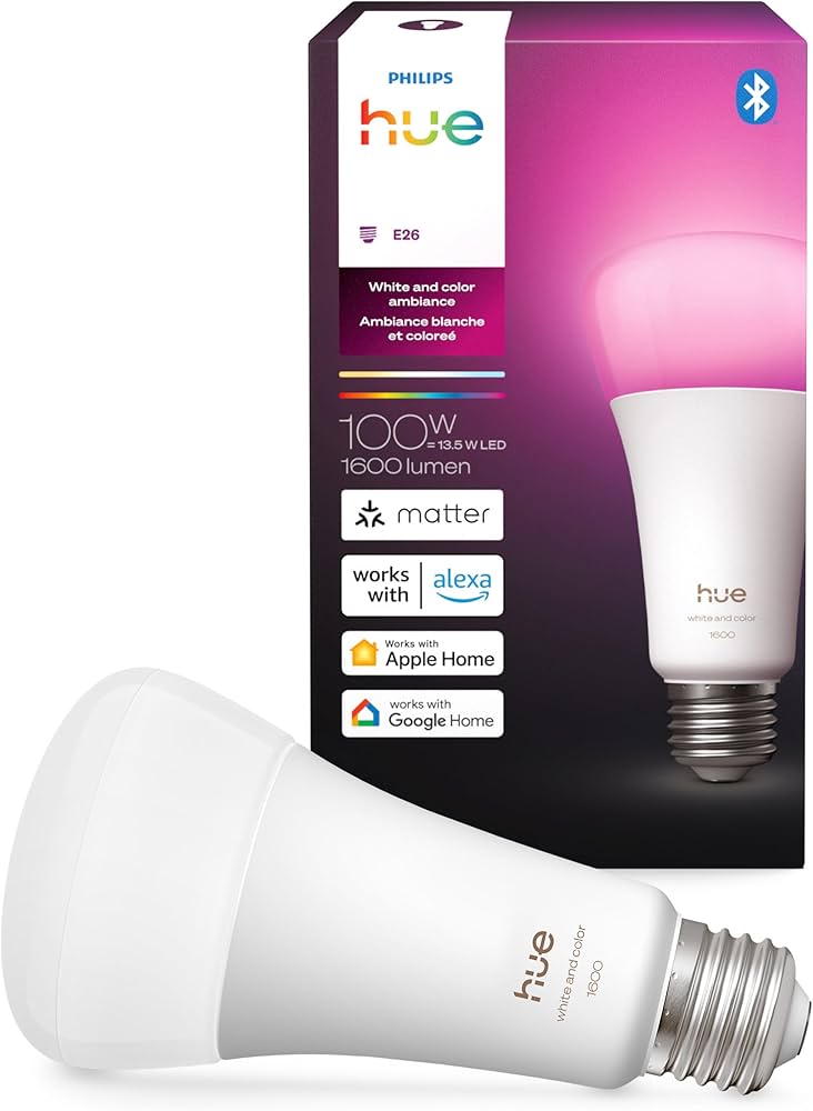 Philips Hue Smart LED A21 Bulb, White and Color Ambiance, E26 Base