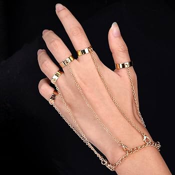 Five Finger Punk Finger Ring Link Bracelet Adjustable Vintage