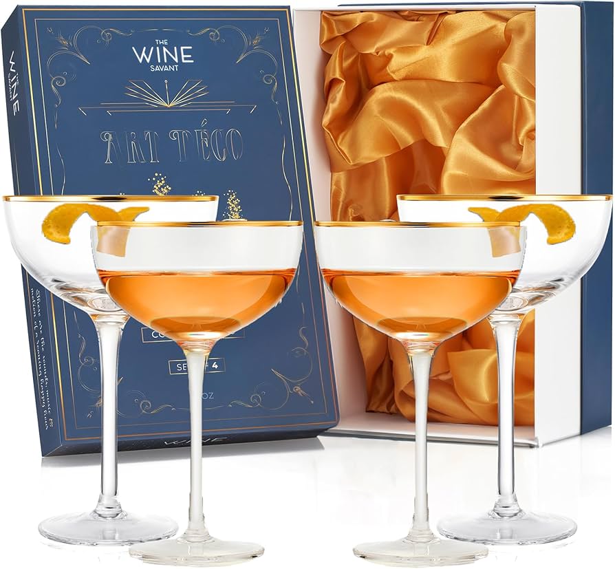 Amazon.com | Vintage Crystal Champagne Coupe Gold Rim Glasses