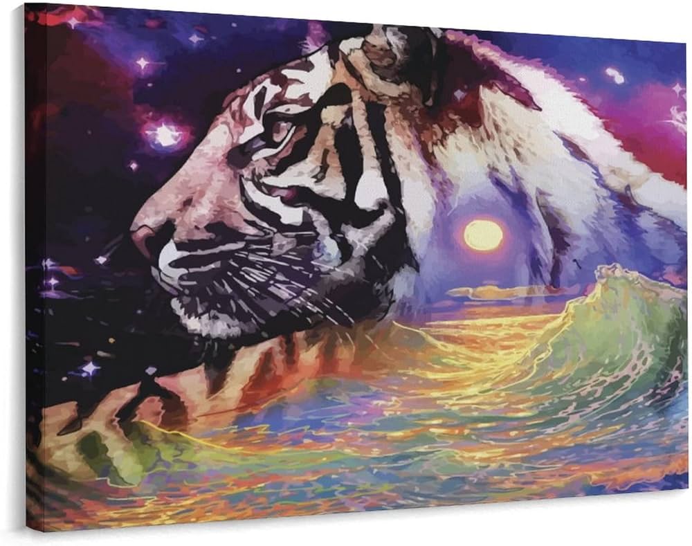 Amazon.co.jp: 美しい景色の虎 絵画キャンバス壁アート複製画 ポスター