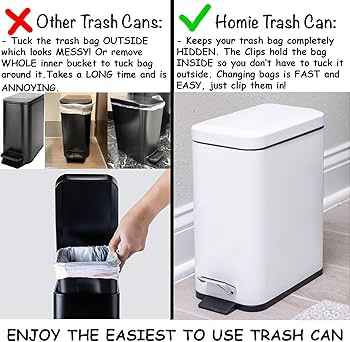 Amazon｜Homie ソフトクローズ四角形ゴミ箱 5L 袋のズレ防止クリップと