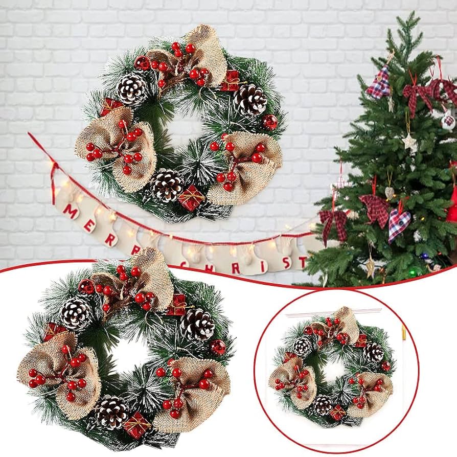 Amazon.co.jp: SoraBra 13インチ クリスマスリース 松の針で飾られた