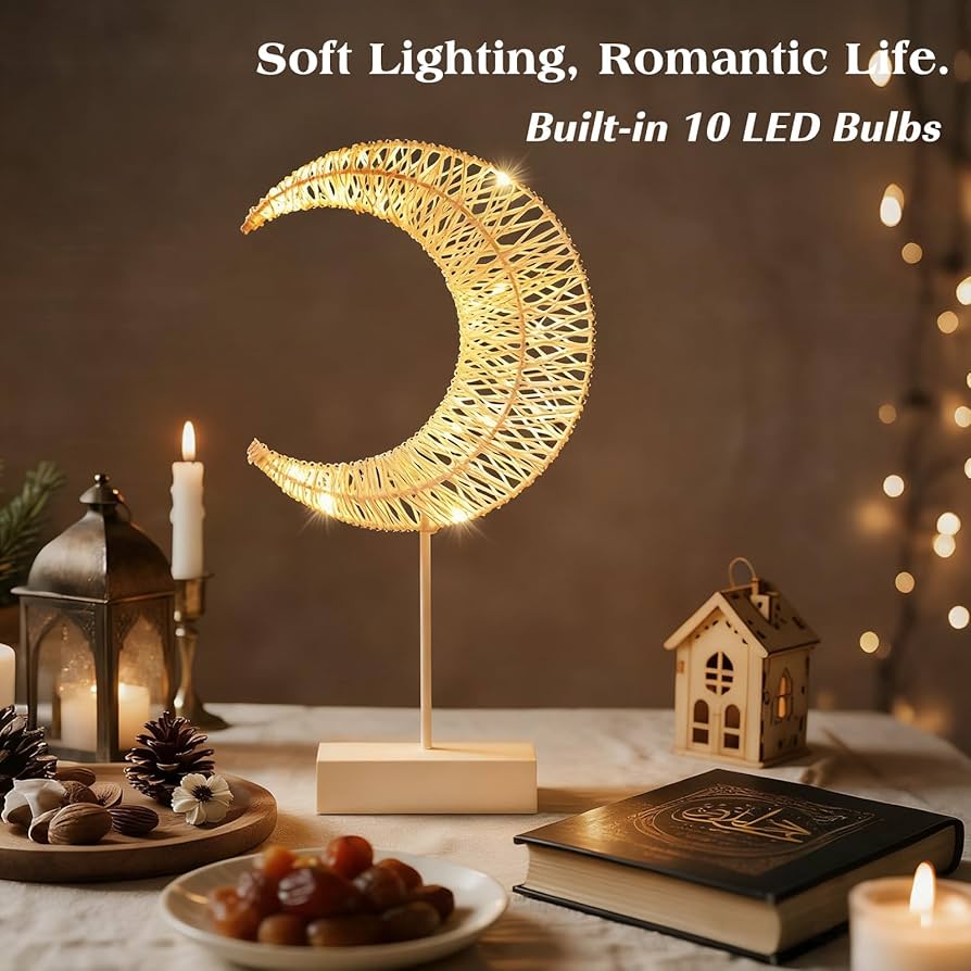 Amazon.com: Lewondr Ramadan Decorations Moon Table Lamp, Moon