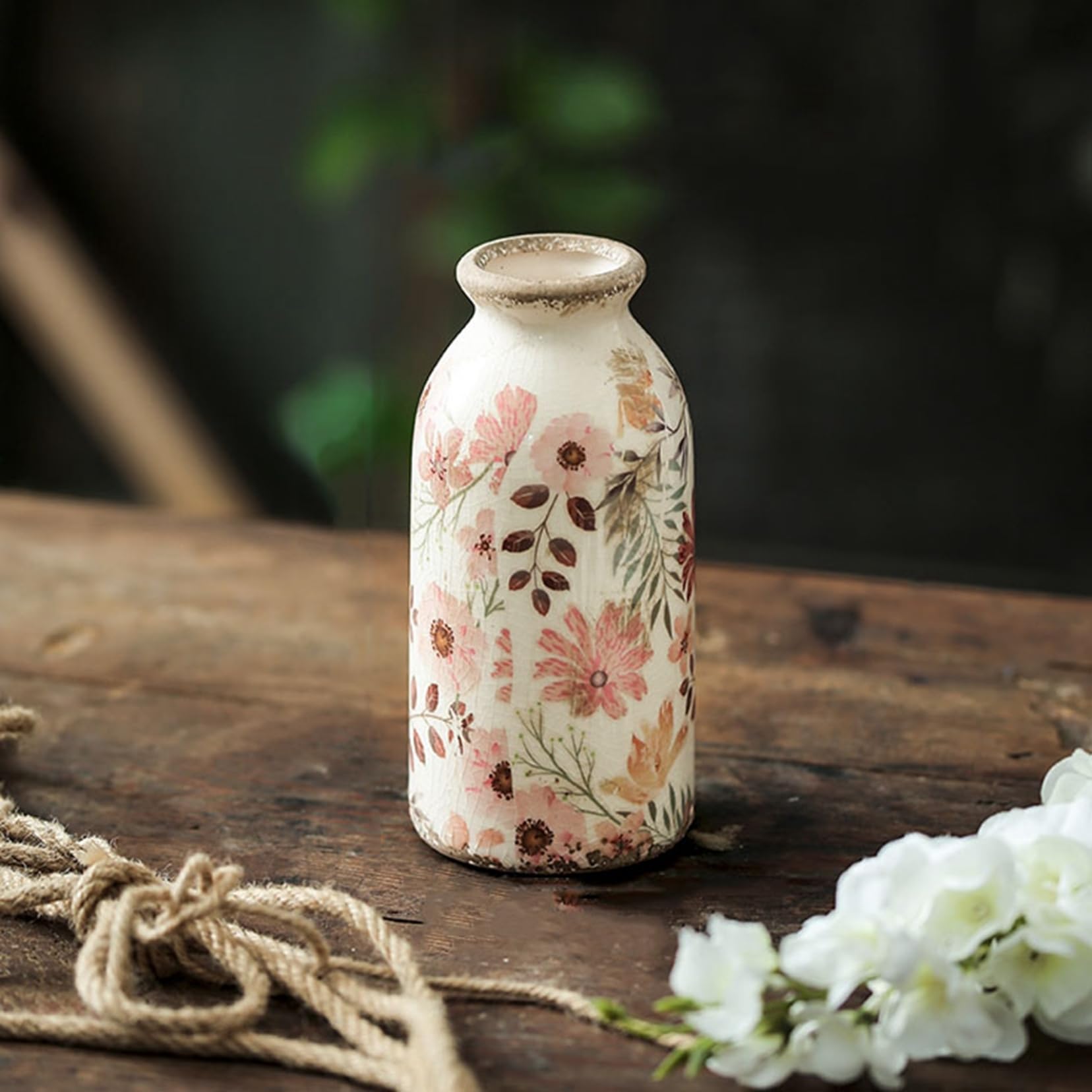 Amazon.co.jp: かびん 花瓶 陶器 田園風 花柄 きれい インテリア