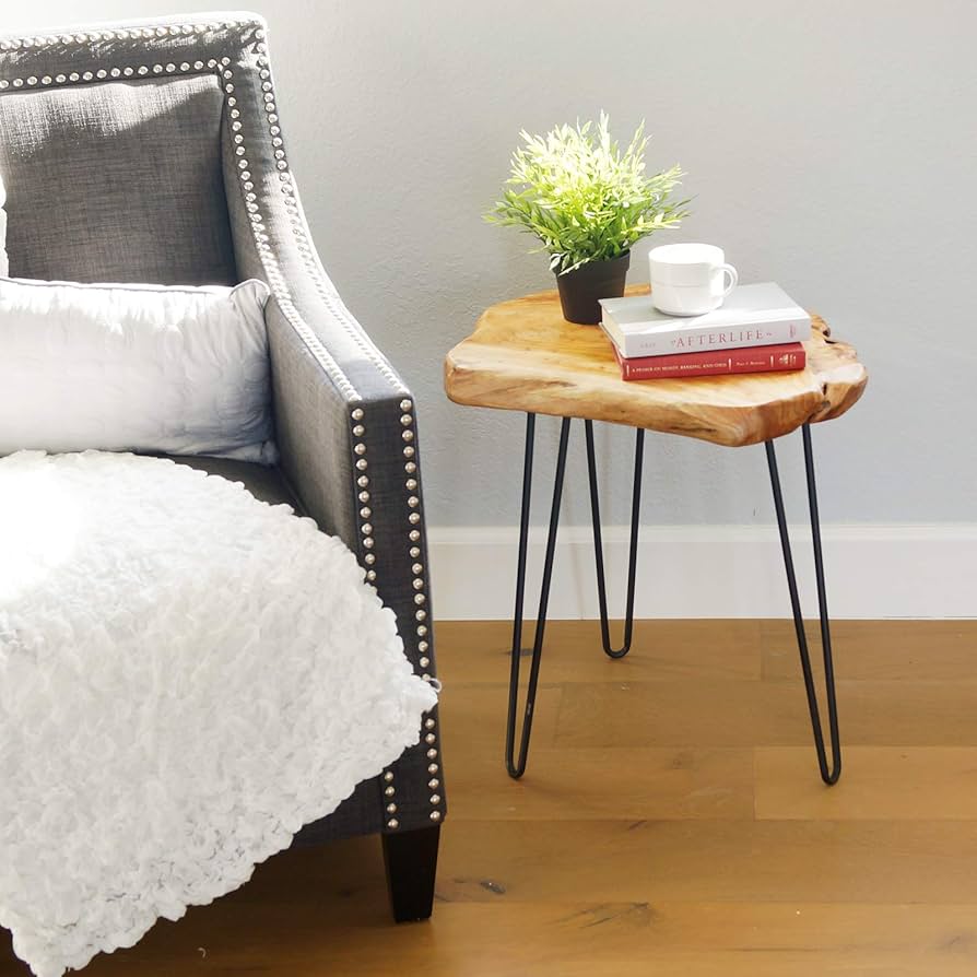 Amazon｜WELLAND ナチュラルエッジエンドテーブル、木製サイドテーブル