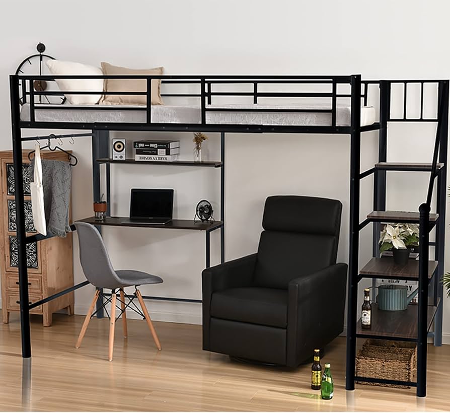 Amazon｜ロフトベッド パイプベッド シングル 宮 コンセント付き 階段