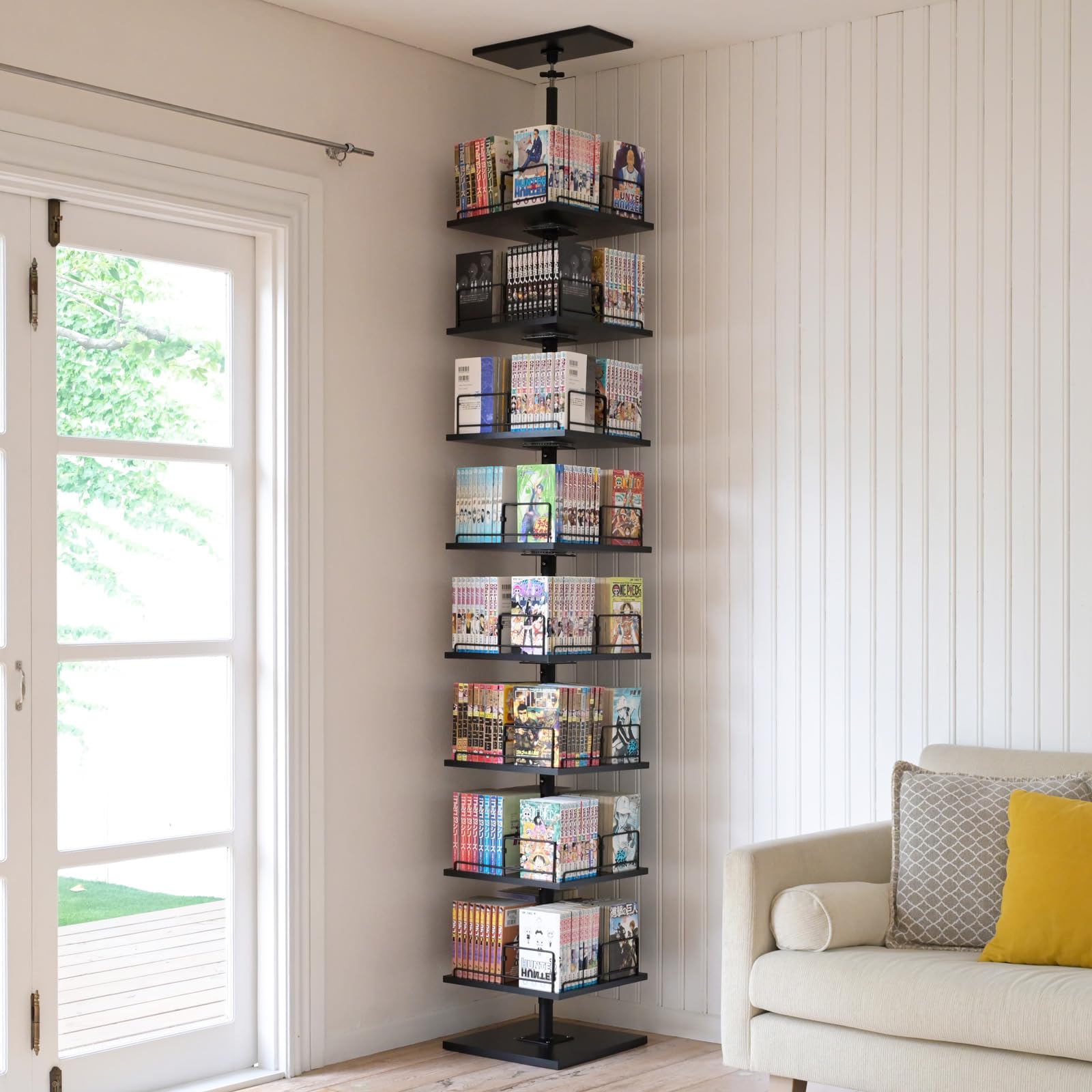 Amazon｜山善(YAMAZEN) 本棚 突っ張り 回転式本棚 つっぱり棚 回転 大