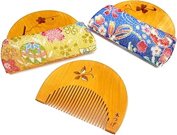 Amazon | 国産 本つげ櫛 半月 うめ彫り とかし櫛 ケース付き 1個 椿油