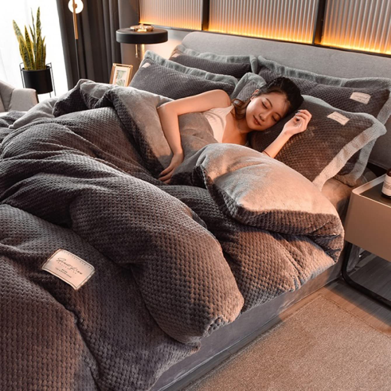 Amazon｜布団カバー ダブル 掛け布団カバー ベッドカバー グレー 枕