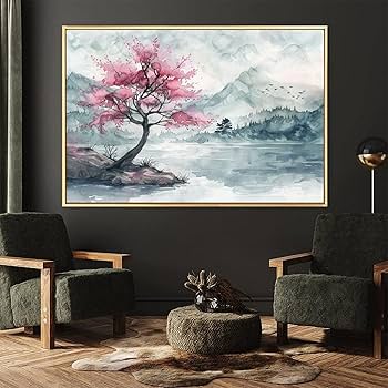 Amazon.co.jp: 絵画 山の川の水墨風景インテリア 絵画 美しい自然の