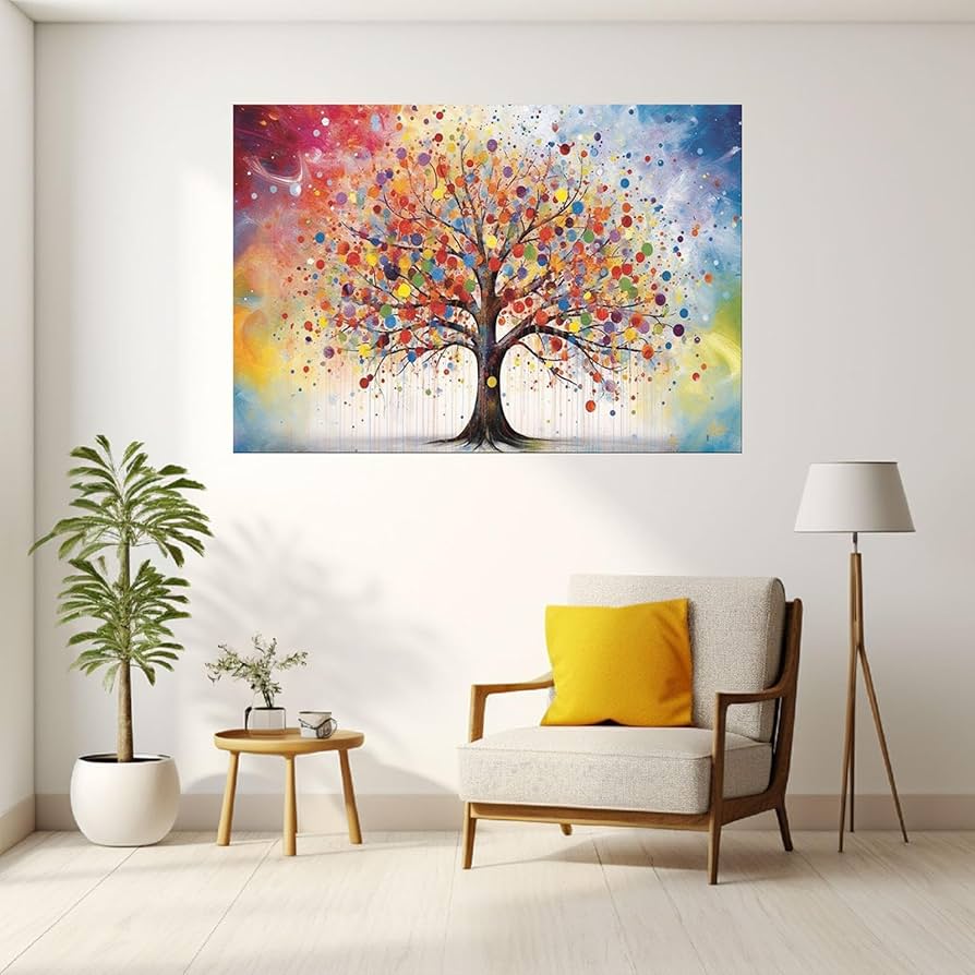 Amazon.co.jp: JOSUE 絵画 インテリア 命の木 カラフルツリー アート