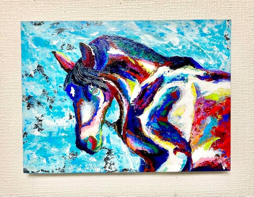 Amazon.co.jp: 原画 馬 一点物 絵 絵画 動物画 肉筆画 アクリル画 現代