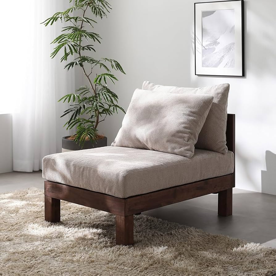 Amazon｜RASIK ソファー 1人掛け 幅60×奥行90cm アイボリー クッション