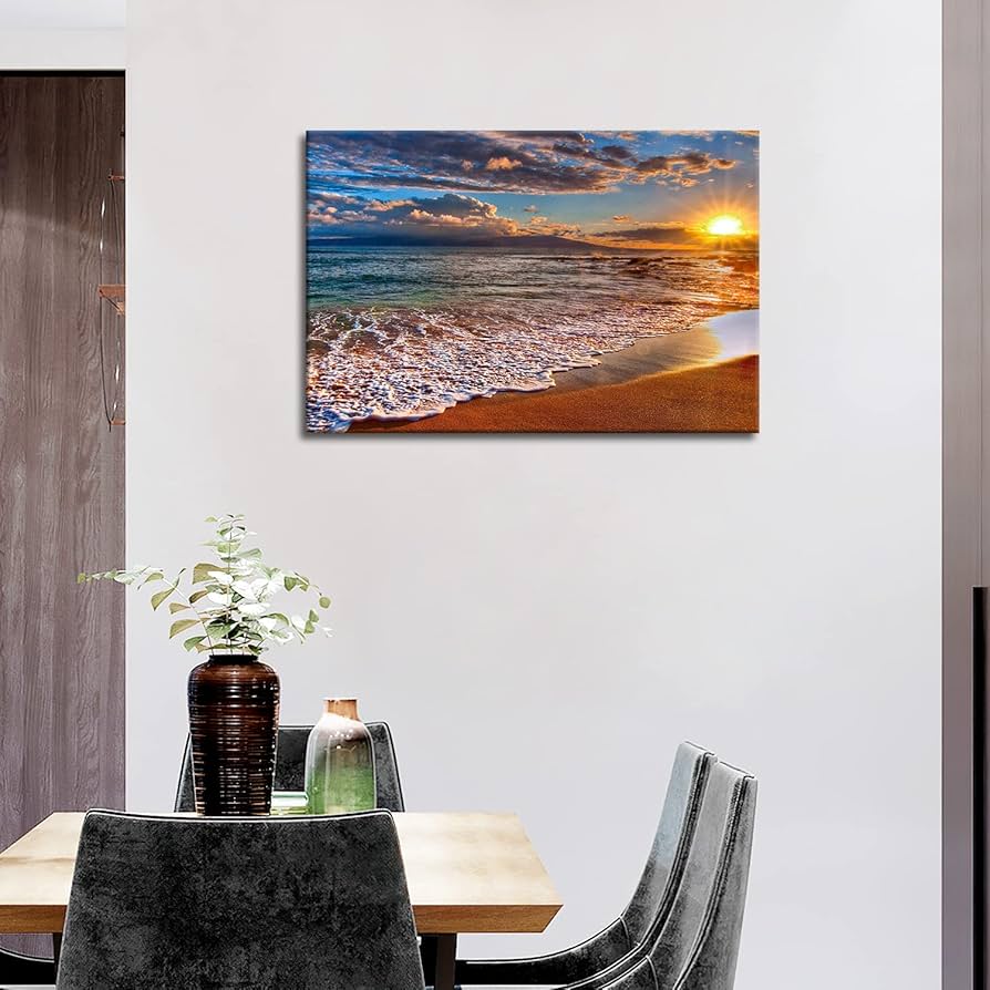 Amazon.co.jp: So Crazyアート®壁アートペイントビーチ日の出の写真