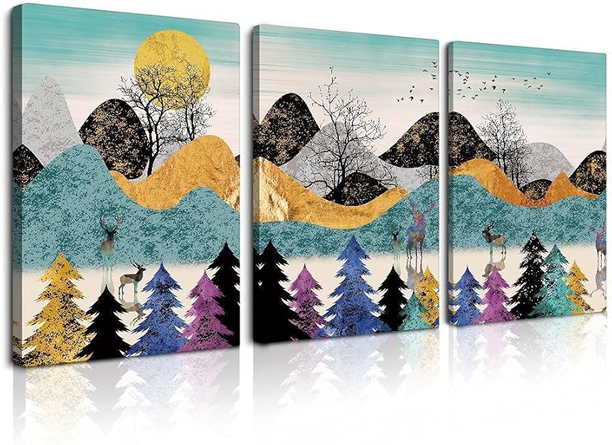 Amazon.co.jp: アートパネル 3パネル 北欧 モダン 抽象 落書き 山の森