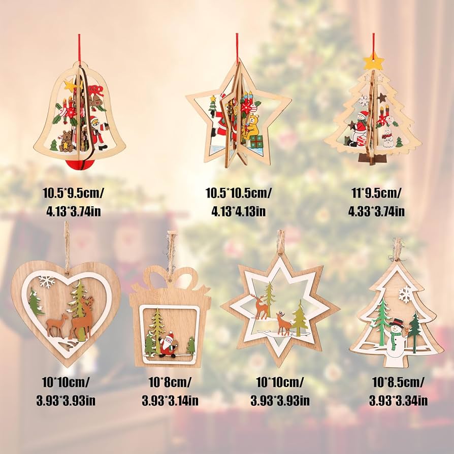 Amazon.co.jp: クリスマスツリー オーナメント 飾り 木製 7個セット