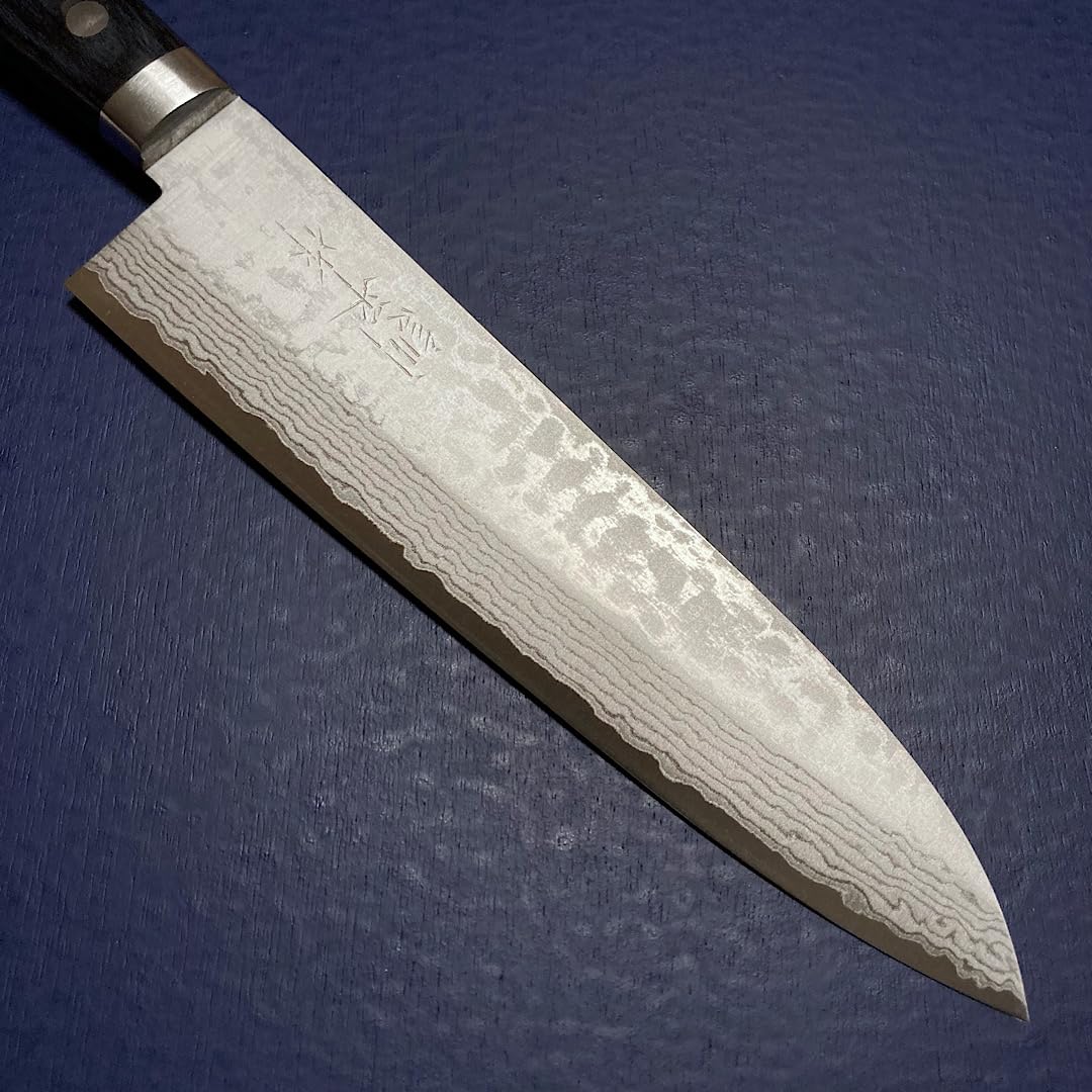 Amazon | 訓平作 牛刀 包丁 180mm 彩流 紺柄 積層ダマスカス V金10号