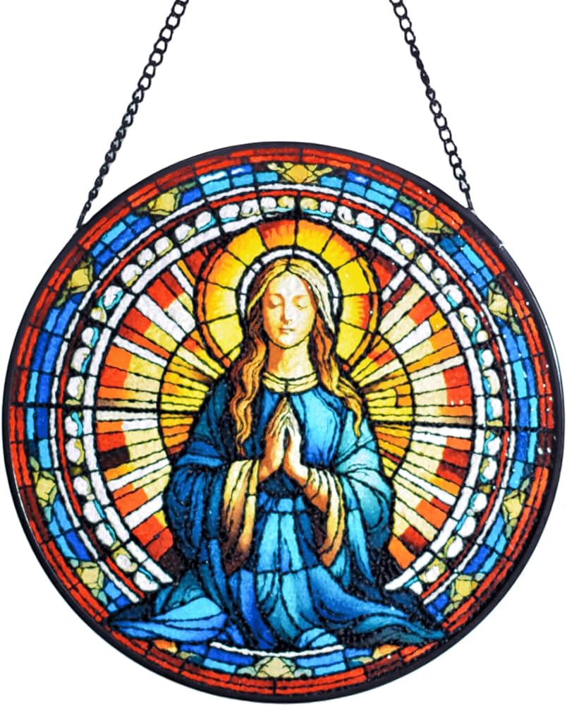 Amazon.co.jp: 聖母マリア ステンドグラス 窓掛け 8インチ/20cm 聖母