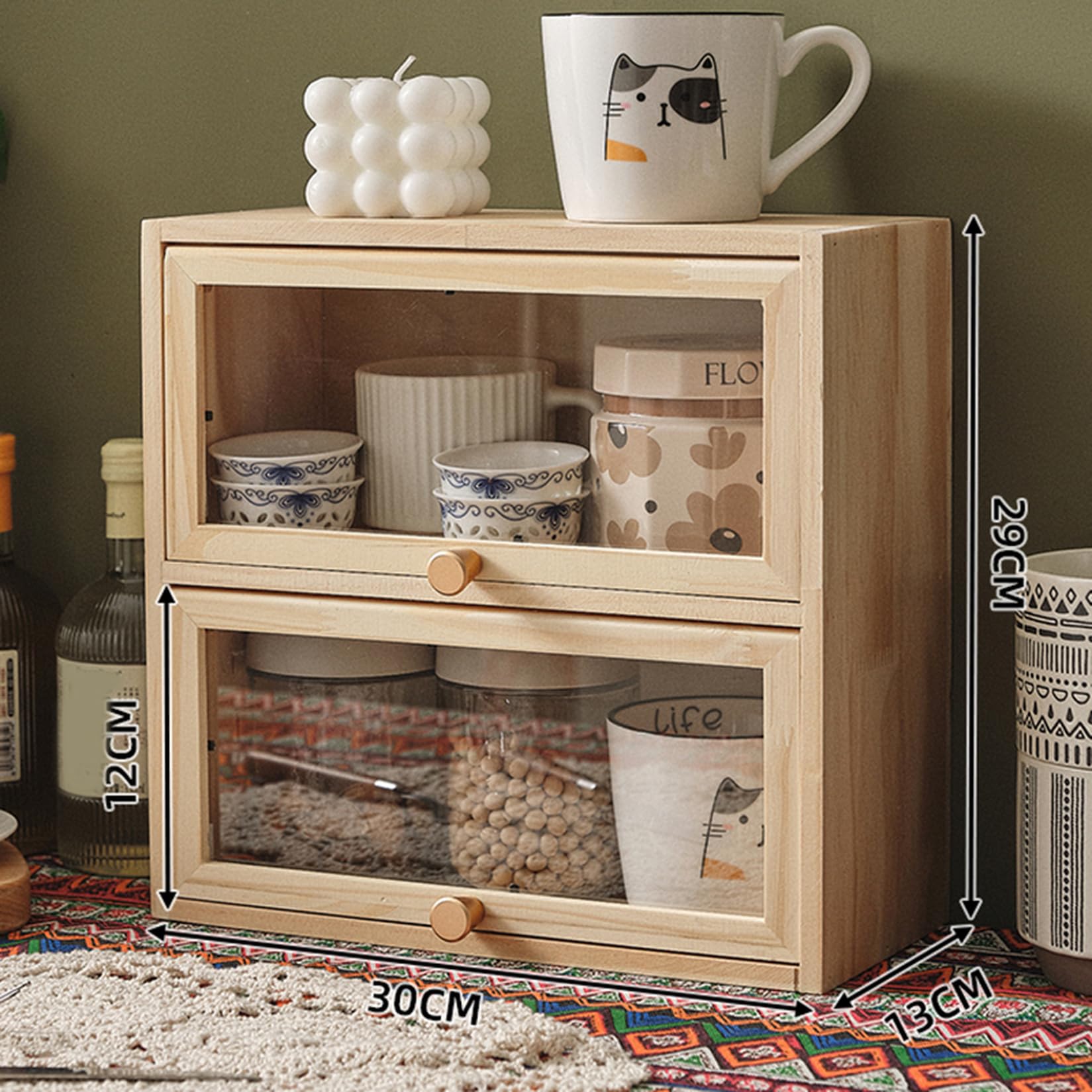 Amazon｜MJKQ9 ミニ食器棚 木製 おしゃれ カウンター上収納 卓上