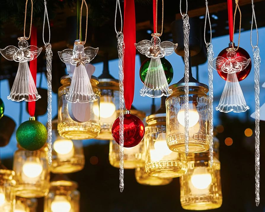 Amazon.co.jp: クリスマスガラス天使とつららオーナメントセット 18個