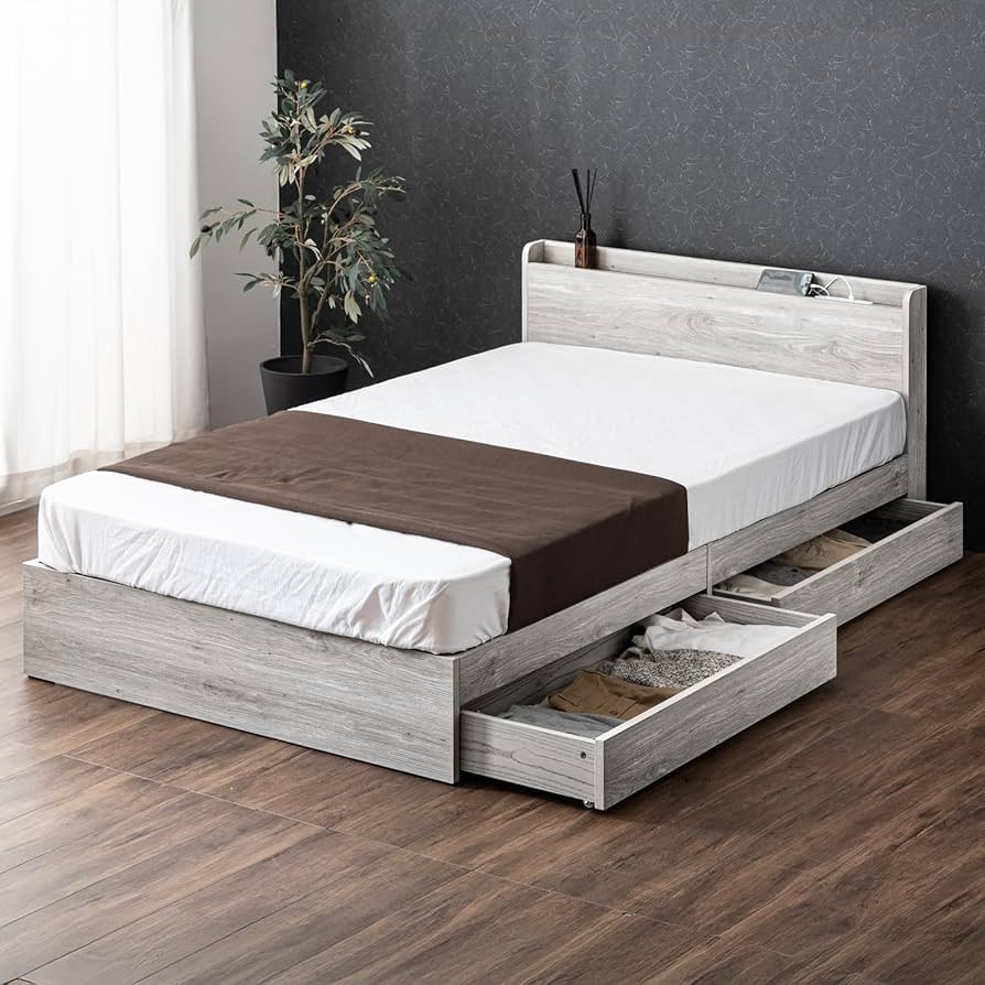 Amazon｜タンスのゲン ベッド 収納 ダブル 2口コンセント ベッド