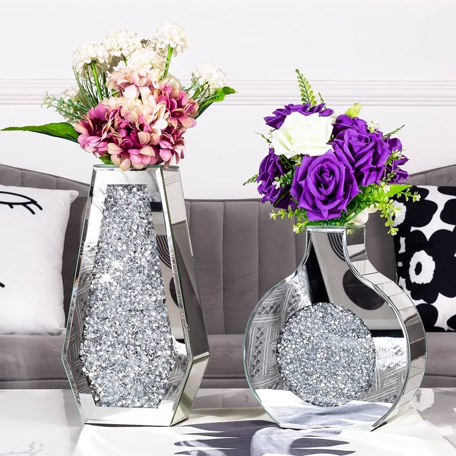 Amazon.co.jp: 花瓶 クラッシュダイヤモンド花瓶 装飾用 シルバー