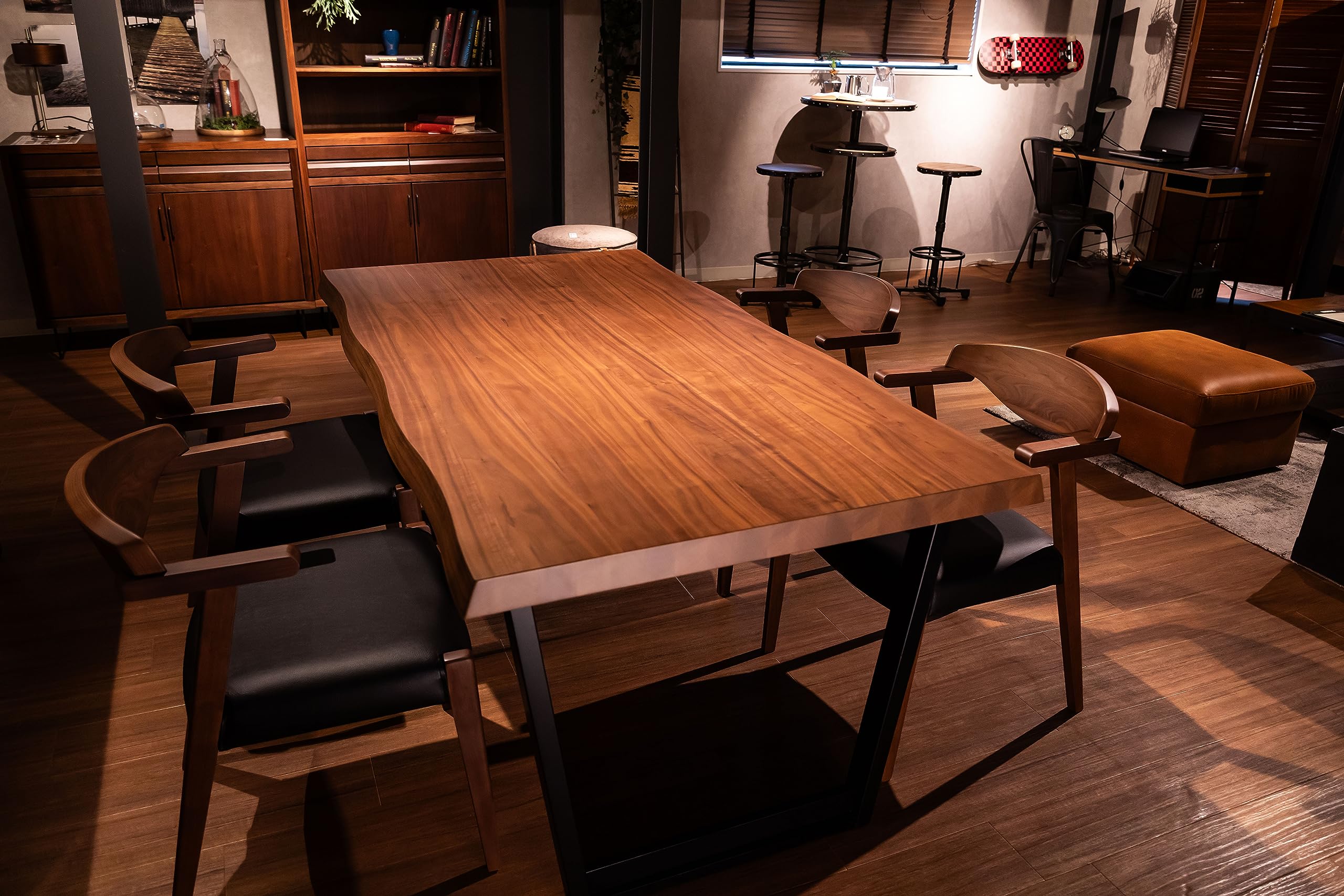 Amazon｜ダイニングテーブル 150 x 90 一枚板調 ウォールナット突板天