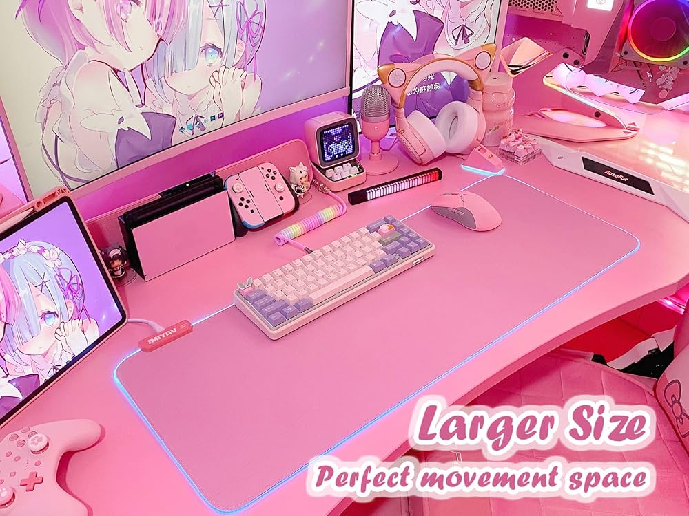 Amazon.co.jp：JMIYAV ピンク RGB ゲーミングマウスパッド 31.5 x 12