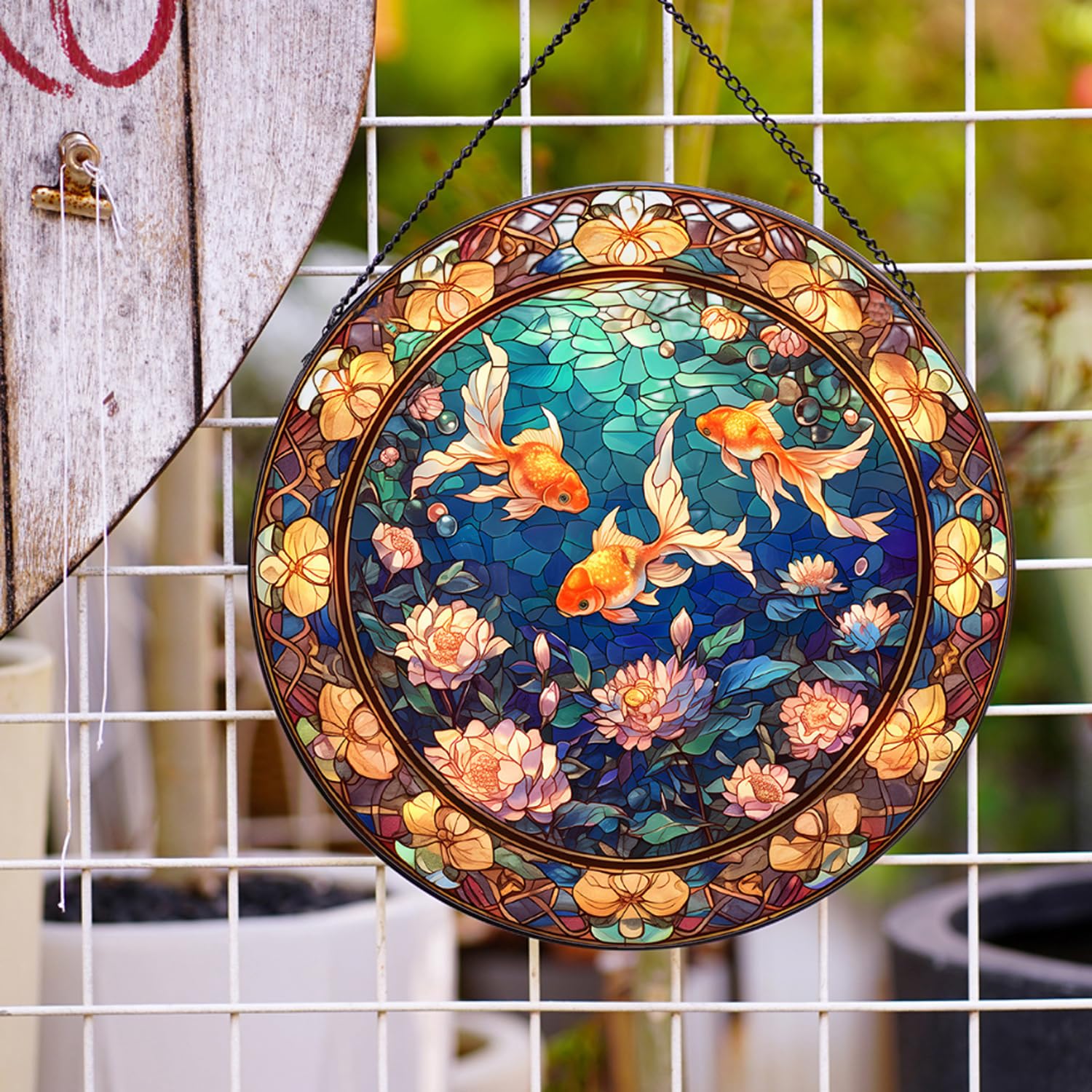 Amazon.co.jp: Payutou 蓮の花 金魚柄 サンキャッチャーステンドグラス