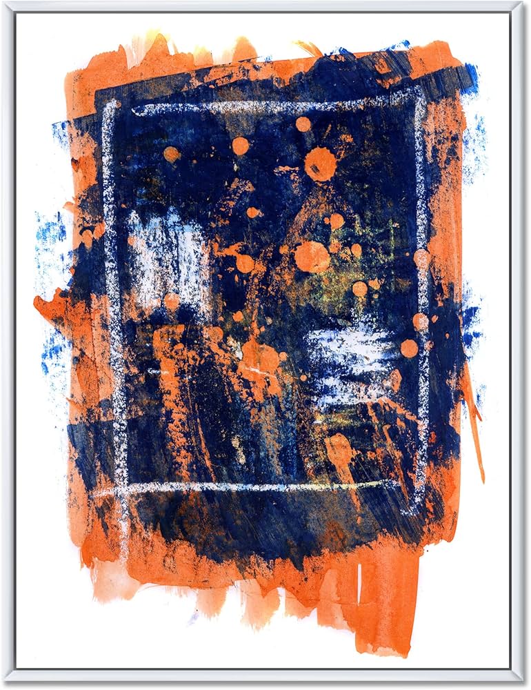 Amazon.co.jp: DesignQ オレンジとネイビーブルー 抽象画 - モダン