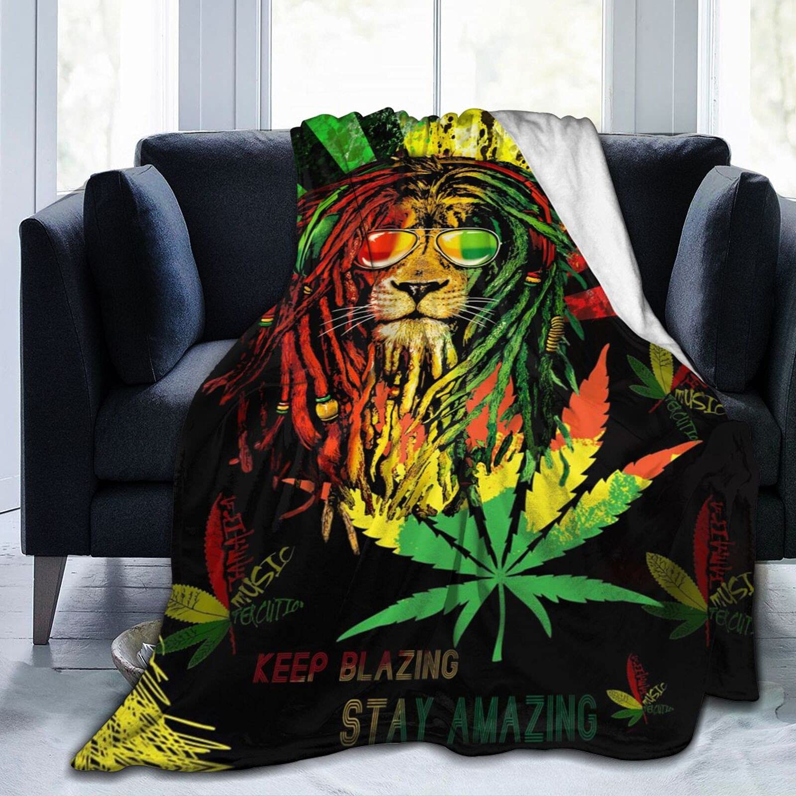 Amazon.com: Socira Rasta Fleece Lion Sherpa Blanket - Marijuana