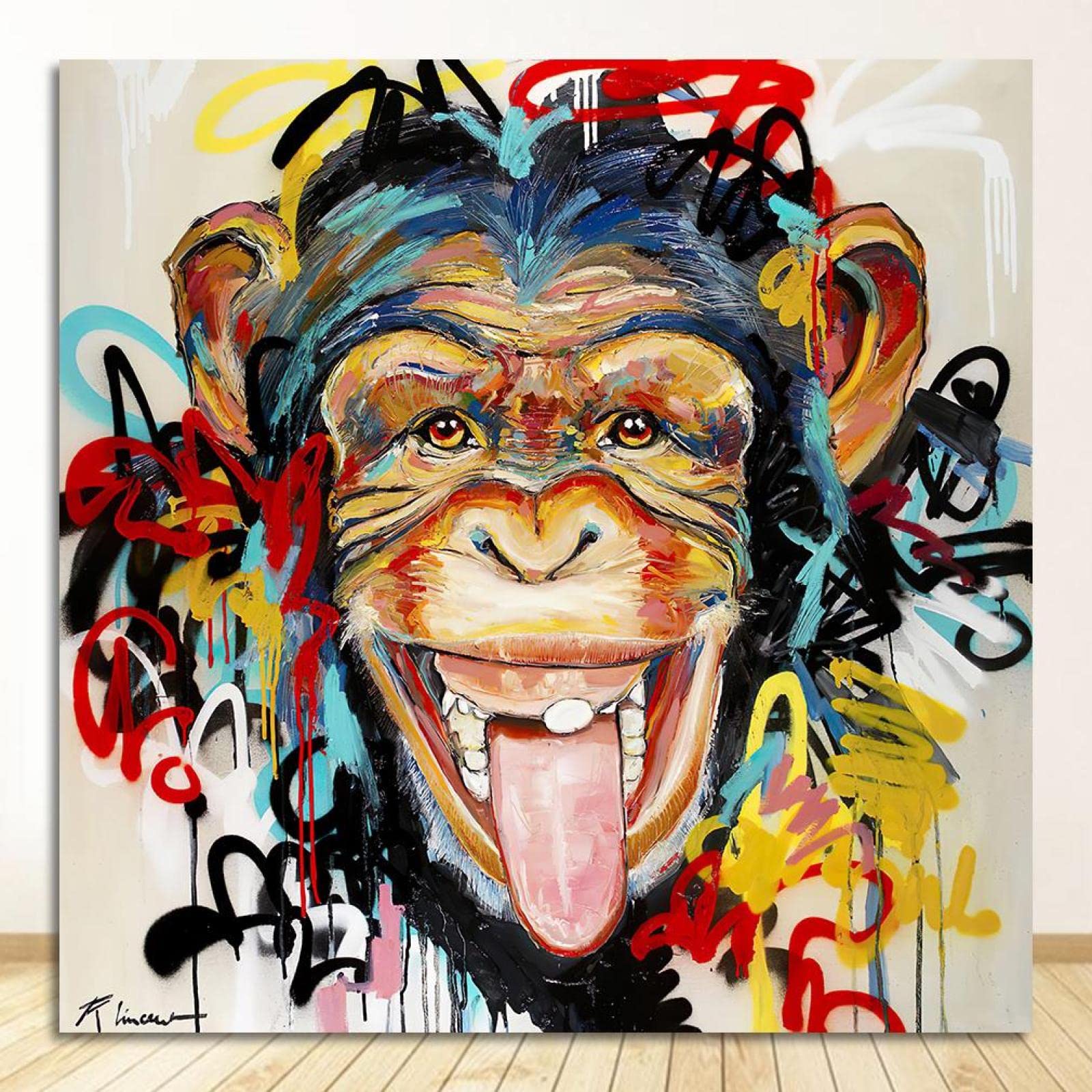 Amazon.co.jp: かわいい猿キャンバス絵画ポスターと版画バンクシー