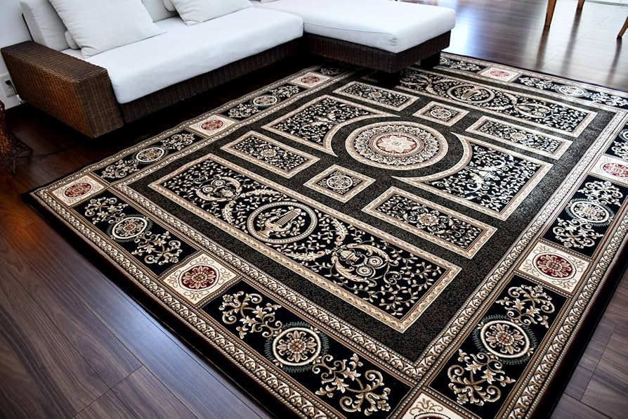 Amazon | ベルギー 絨毯 ラグ 黒 おしゃれ カーペット ウィルトンラグ