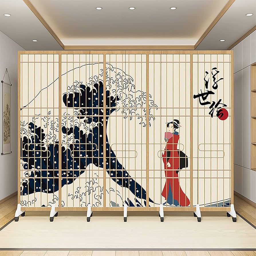 Amazon｜屏風 和風屏風 間仕切り 6列 360度回転 折る 木製和室 天然木
