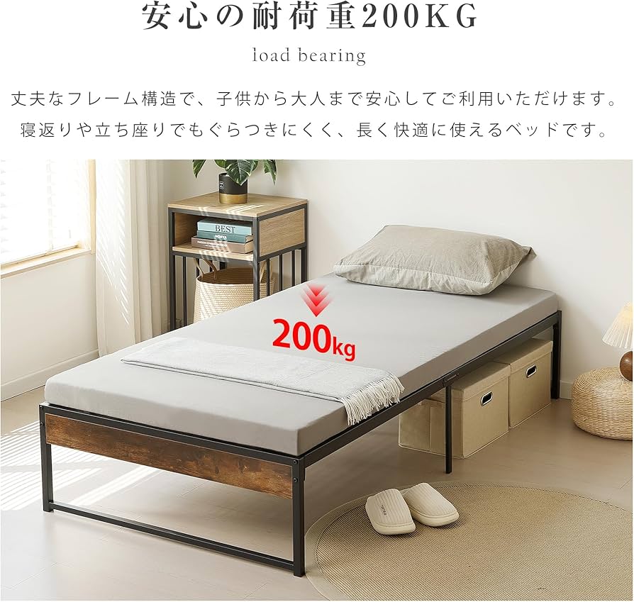 Amazon｜ベッドフレーム ダブル パイプベッド すのこ 木製調 ヘッド