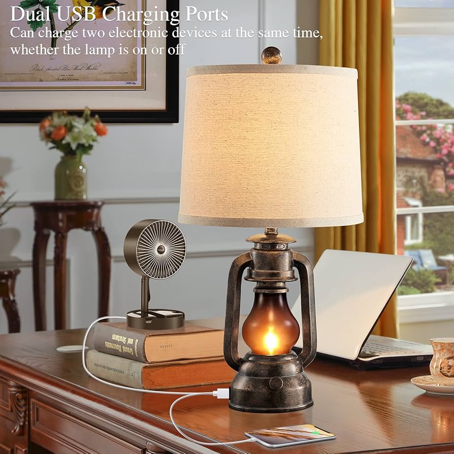 RORIANO Farmhouse Lantern Table Lamps for Living Room Set of 2