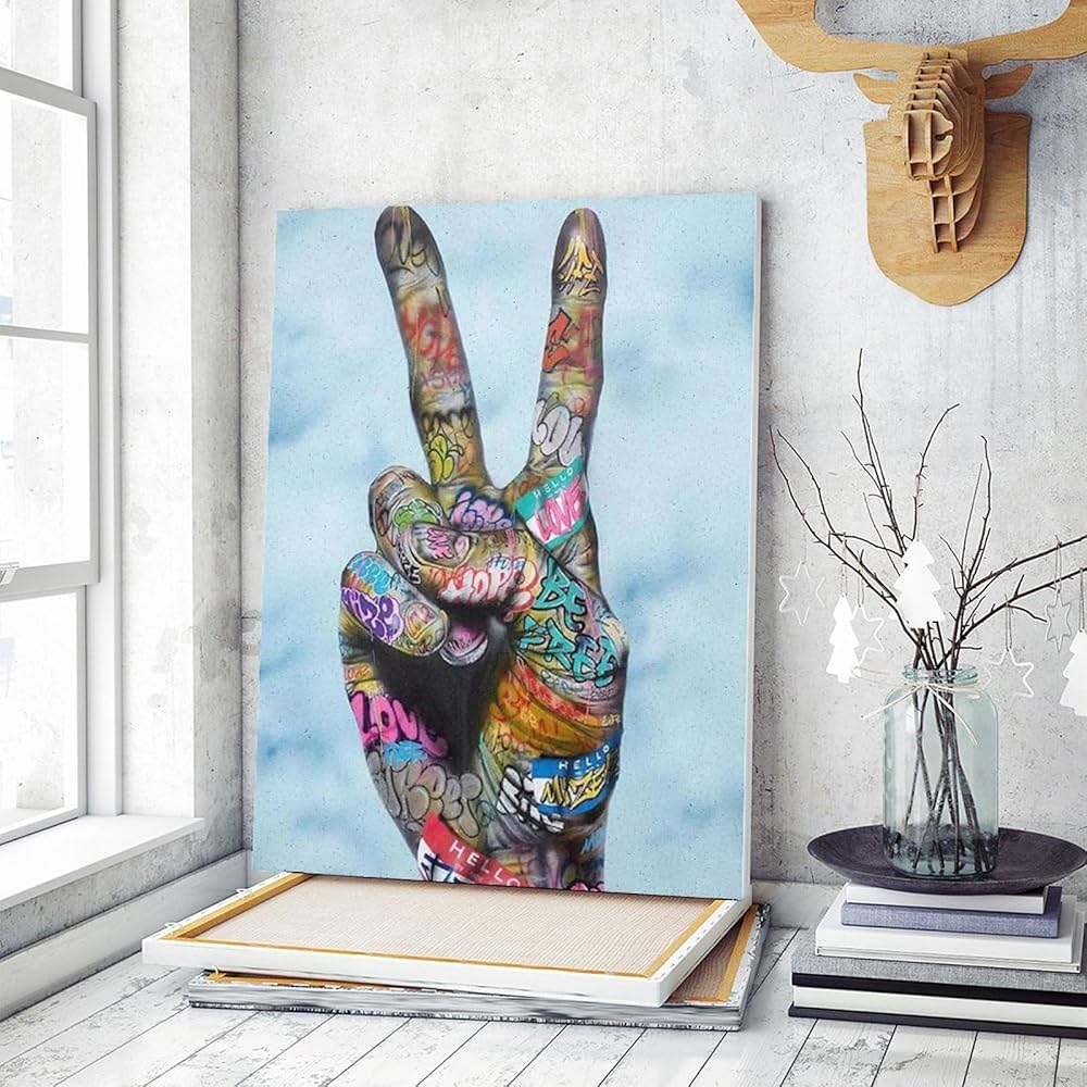 Amazon | カラフルな落書きで覆われた人間の手 数字油絵 手描きの