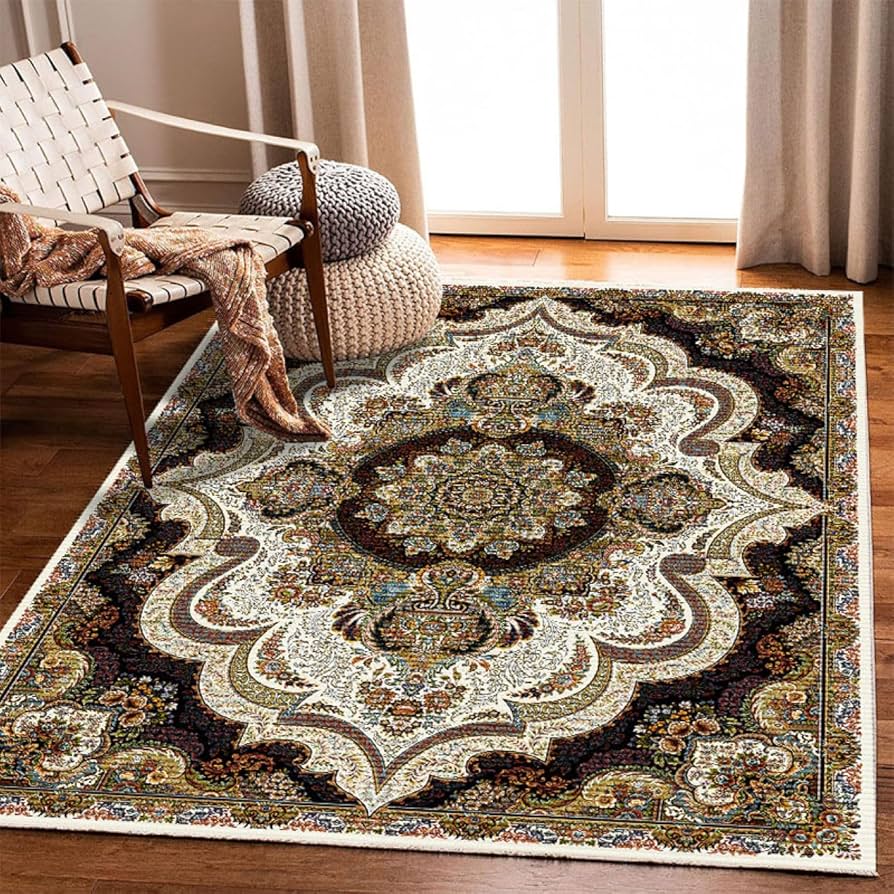 Amazon｜玄関マット 高級 ペルシャ絨毯 柄 室内 北欧 ラグマット 花柄6