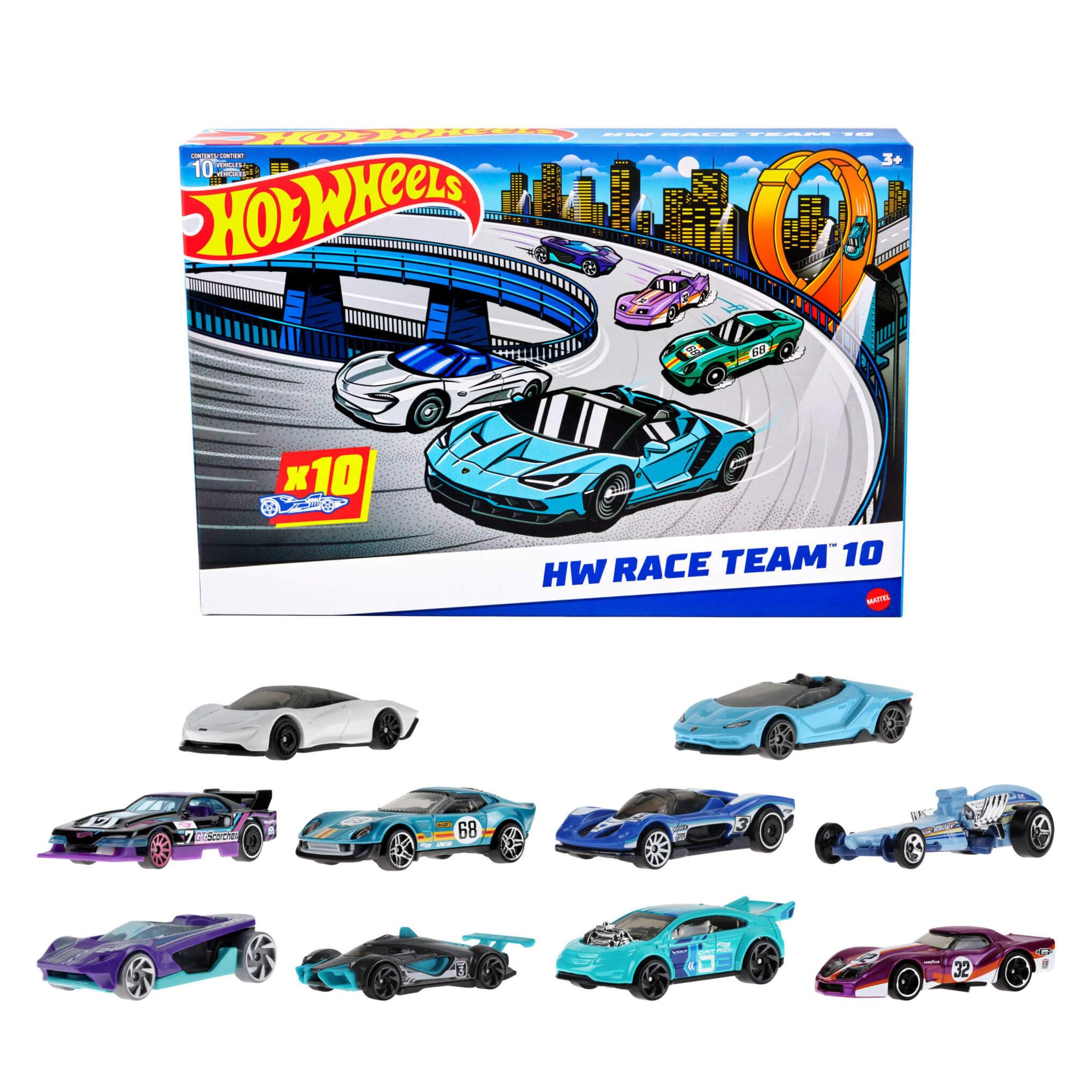 Hot Wheels 10-Pack of Toy Race Cars, Includes 1:64 Scale Corvette